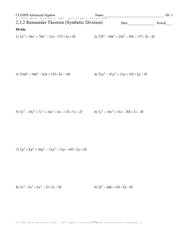 Infinite Algebra 2 - 2.3.2 Remainder Theorem (Synthetic Division)