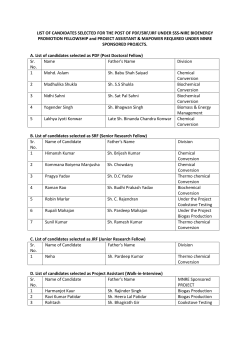 List of shortlisted candidates for PDF/JRF/SRF