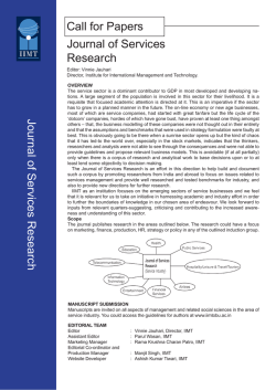 Journal of Services Research Call for Papers Journal of Services