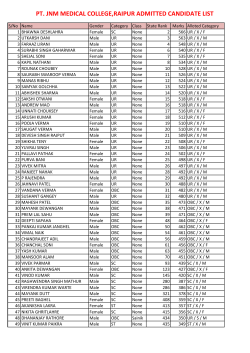 PT. JNM MEDICAL COLLEGE,RAIPUR ADMITTED CANDIDATE LIST