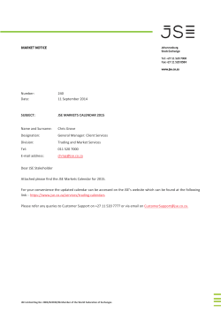 JSE Markets Calendar 2015