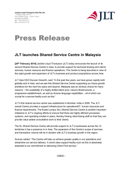 JLT launches Shared Service Centre in Malaysia