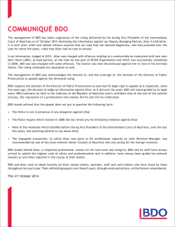 BDO Communique - November 1, 2014
