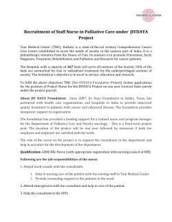Recruitment of Staff Nurse in Palliative Care under JIVDAYA Project