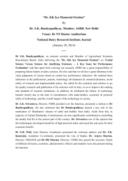 Dr. KK Iya Memorial Oration - National Dairy Research Institute, Karnal