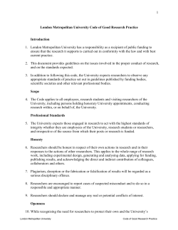 1 London Metropolitan University Code of Good Research Practice