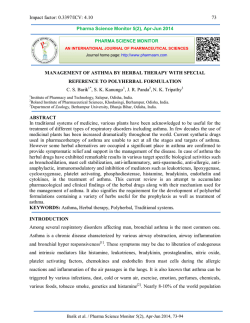 Impact factor: 0.3397/ICV: 4.10 73 MANAGEMENT OF ASTHMA BY