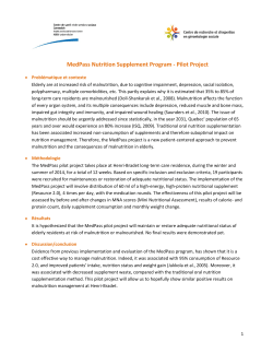 MedPass Nutrition Supplement Program - Pilot Project