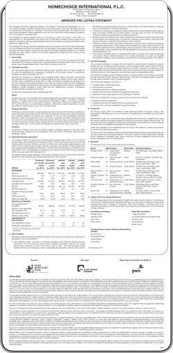 HOMECHOICE INTERNATIONAL P.L.C.