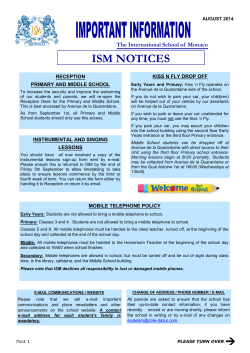 ISM Important Information and Dates - August 2014