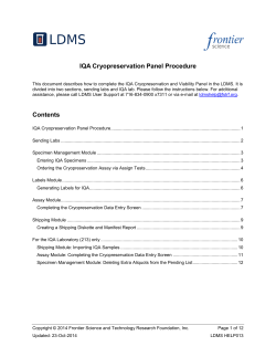 IQA Cryopreservation Panel Procedure Contents