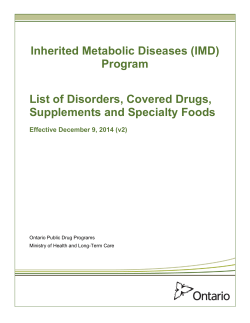 IMD Program List of Disorders, Covered Drugs