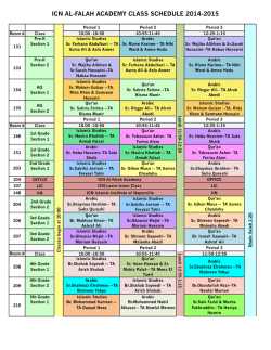 ICN AL-FALAH ACADEMY CLASS SCHEDULE 2014-2015