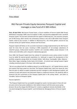 ING Parcom Private Equity becomes Parquest Capital and manages