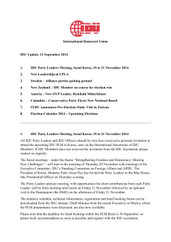 International Democrat Union IDU Update, 12 September 2014 1