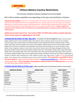 Lithium Battery Restrictions Country List