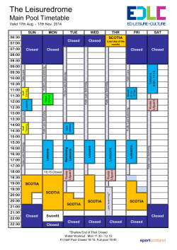 Leisuredrome Pool Timetable Autumn 2014