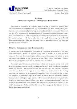 Seminar Selected Topics in Development Economics General