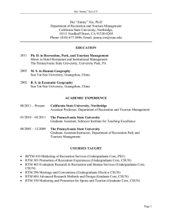 Hui &ldquo;Jimmy&rdquo; Xie, Ph.D Department of Recreation and Tourism