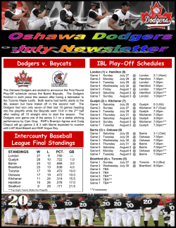 Dodgers v. Baycats Intercounty Baseball League Standings IBL Play
