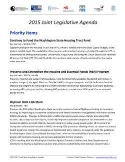 2015 Joint Legislative Agenda - Committee to End Homelessness