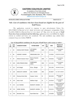 EASTERN COALFIELDS LIMITED