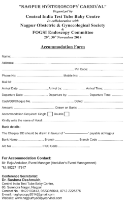 Download Accomodation Form - Nagpur Hysteroscopy Carnival