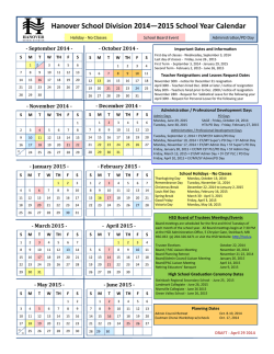 Hanover School Division 2014—2015 School Year Calendar