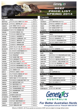 Beef Price List August 2014