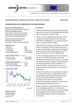 HEEMSKIRK CONSOLIDATED LIMITED (HSK) UPDATE