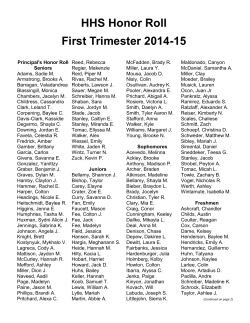 HHS Honor Roll First Trimester 2014-15