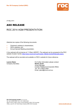 ASX RELEASE ROC 2014 AGM PRESENTATION