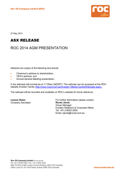 ASX RELEASE ROC 2014 AGM PRESENTATION