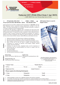 Malaysia GST (With Effect from 1 Apr 2015)
