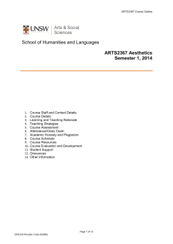 School of Humanities and Languages ARTS2367 Aesthetics