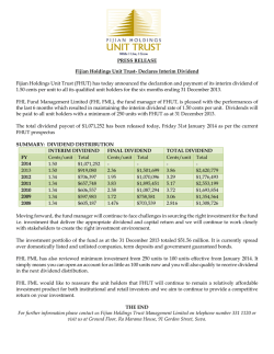 FHUT press release 2014 Jan 31