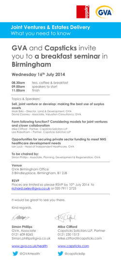 GVA and Capsticks invite you to a breakfast seminar in Birmingham