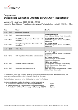 Programme Swissmedic Workshop „Update on GCP/GVP