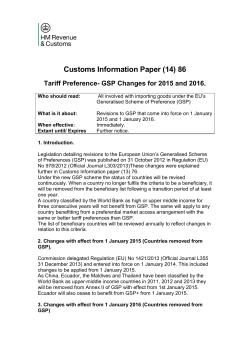CIP (14) 86 Tariff Preference GSP Changes for 2015 and 2016