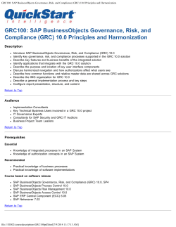 GRC100: SAP BusinessObjects Governance, Risk, and Compliance