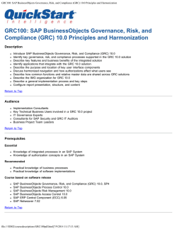 GRC100: SAP BusinessObjects Governance, Risk, and Compliance