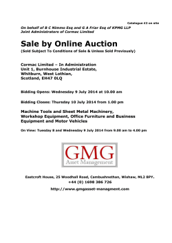 Sale by Online Auction - GMG Asset Management UK Ltd