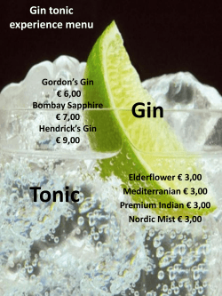 Gin tonic experience menu - Ramada Plaza Hotel Antwerp
