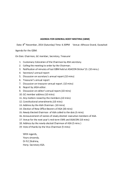 AGENDA FOR GENERAL BODY MEETING (GBM) Date: 8th