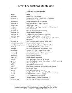 2014 - 2015 Academic Calendar - Great Foundations Montessori