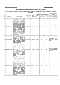 SOUTH CENTRAL RAILWAY Secunderabad Division Open Tender