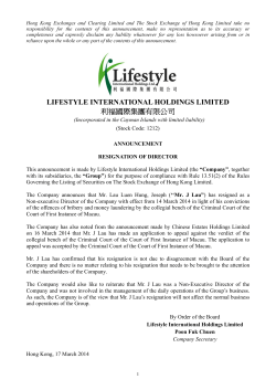 Resignation of Director - Lifestyle International Holdings Limited