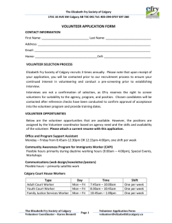VOLUNTEER APPLICATION FORM - Elizabeth Fry Society of Calgary