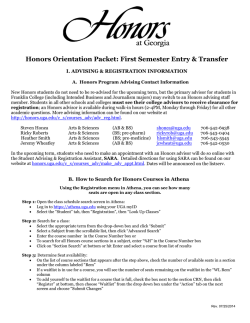 Honors Orientation Packet: First Semester Entry