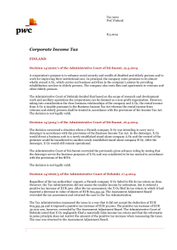 Tax news in Finland, 8 May 2014